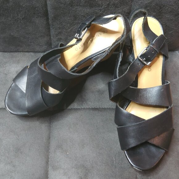 Franco Sarto Black Leather Crisscross Wedge Sandals | Size 7.5 - Picture 1 of 5